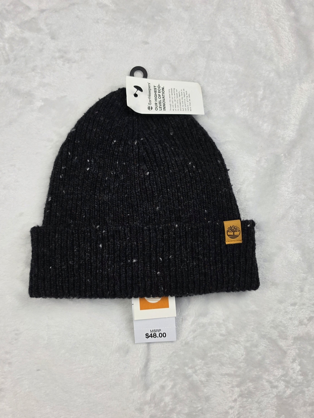 Timberland Black Flecked Yarn Wool Rugged Beanie NWT